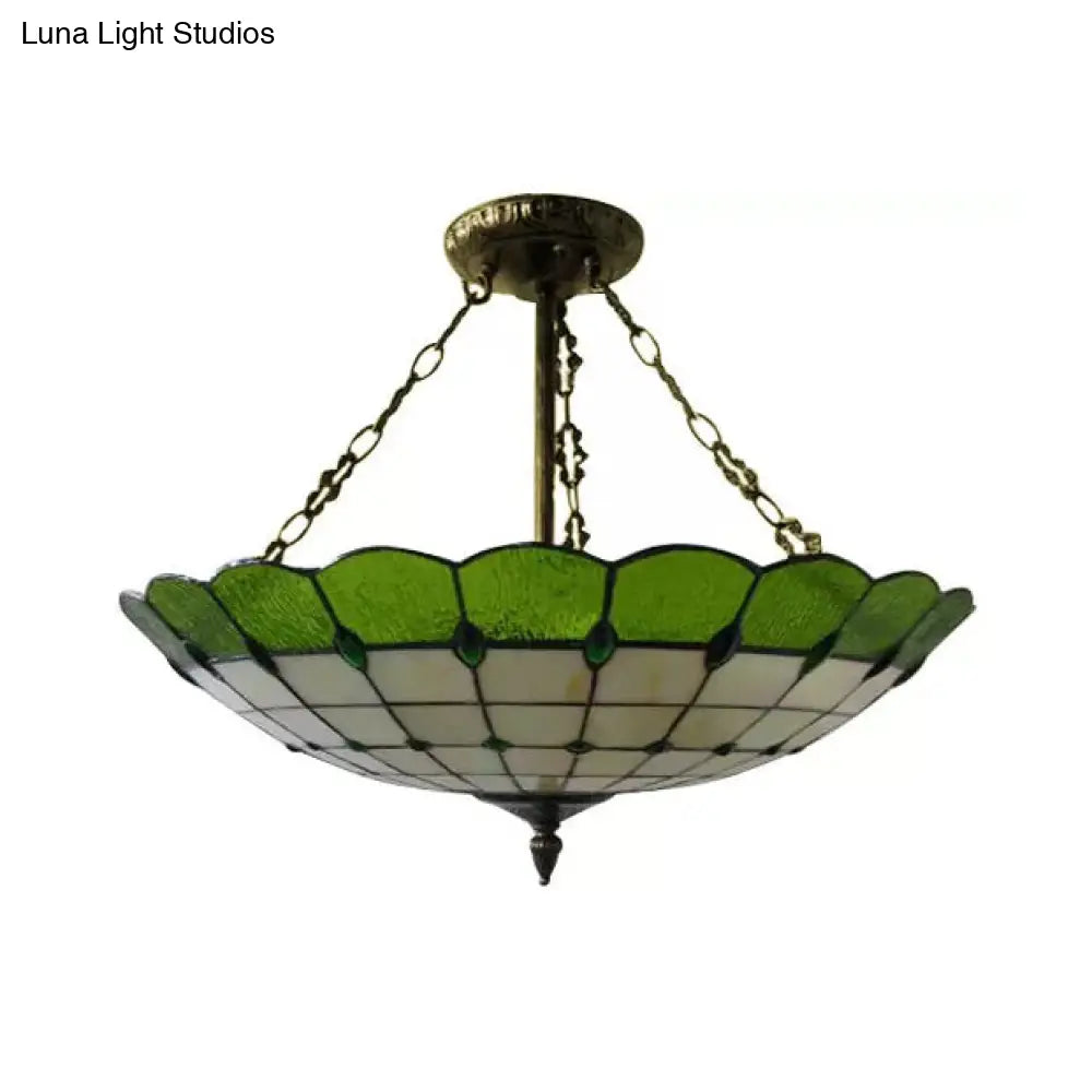 Lámpara de techo DecorBites™ estilo Tiffany en cobre antiguo para dormitorio - 4 luces, montaje semiempotrado en cúpula con pantalla de cristal, 20,3 cm de alto x 49,5 cm de profundidad