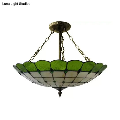 Lámpara de techo DecorBites™ estilo Tiffany en cobre antiguo para dormitorio - 4 luces, montaje semiempotrado en cúpula con pantalla de cristal, 20,3 cm de alto x 49,5 cm de profundidad