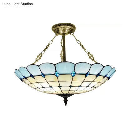 Lámpara de techo DecorBites™ estilo Tiffany en cobre antiguo para dormitorio - 4 luces, montaje semiempotrado en cúpula con pantalla de cristal, 20,3 cm de alto x 49,5 cm de profundidad