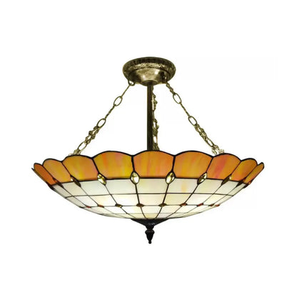 Lámpara de techo DecorBites™ estilo Tiffany en cobre antiguo para dormitorio - 4 luces, montaje semiempotrado en cúpula con pantalla de cristal, 20,3 cm de alto x 49,5 cm de profundidad