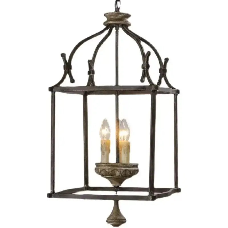 Antique dark bronze creative american iron chandelier light with bronze-finished wrought iron lantern and candle bulbs