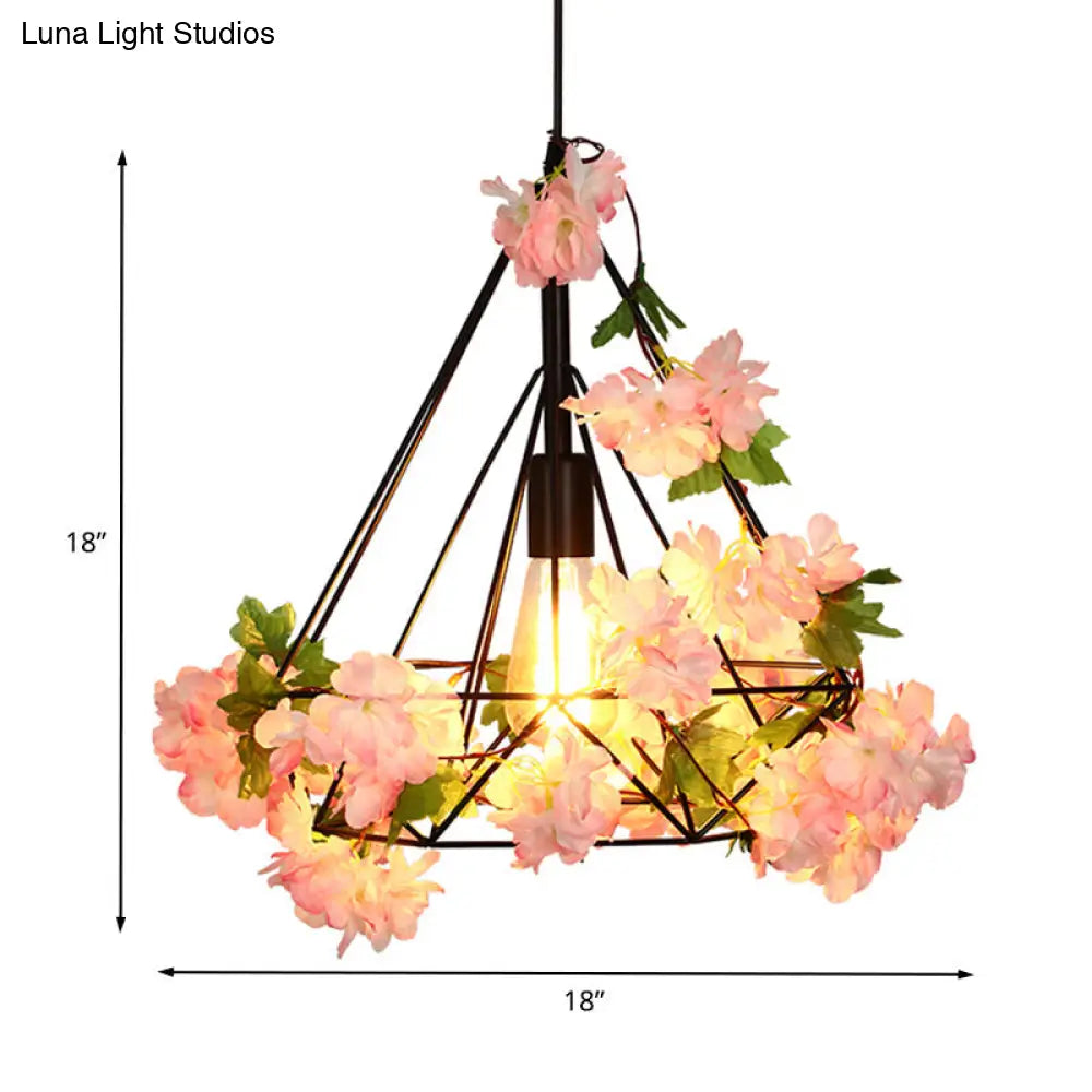 Antique Diamond Metal Pendant LED Ceiling Light with Cherry Blossom Design for Restaurants - Available in 10"/15"/18" W