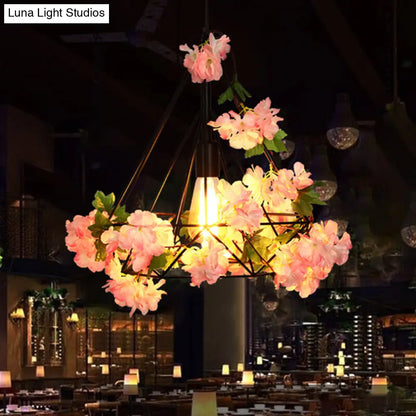 Antique Diamond Metal Pendant LED Ceiling Light with Cherry Blossom Design for Restaurants - Available in 10"/15"/18" W