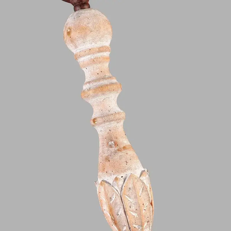 Antique double head french wall lamp wooden pendant with distressed white finish and carved floral detailing