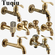 Antique brass single cold tap garden faucet with ornate dragon carved detailing by decorbites dragon carved