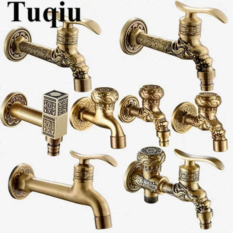 Antique brass single cold tap garden faucet with ornate dragon carved detailing by decorbites dragon carved