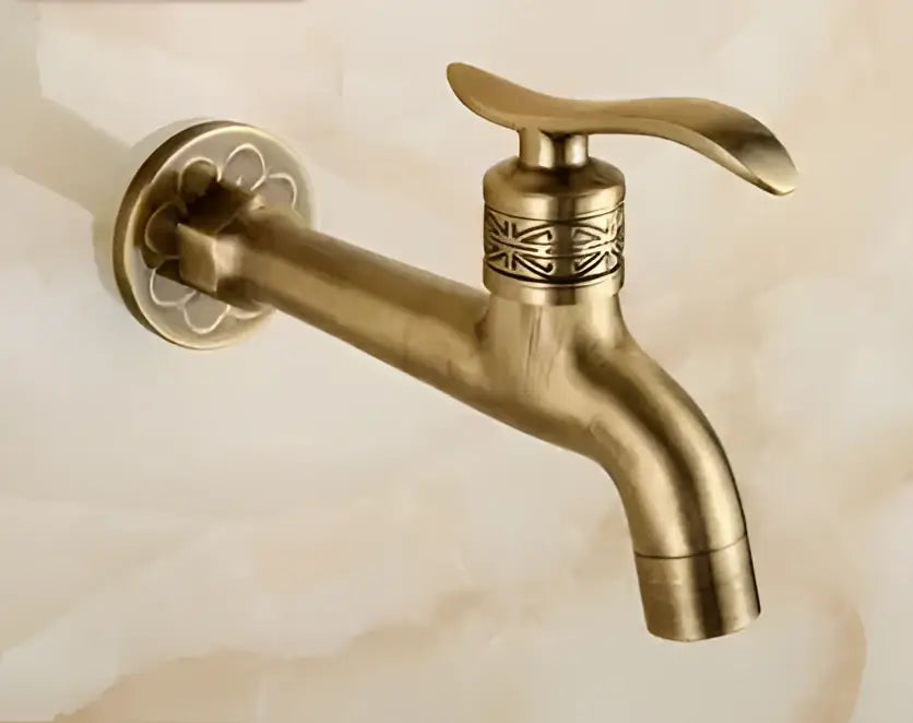 Antique dragon carved brass single cold tap garden faucet with ornate floral and geometric detailing by decorbites dragon