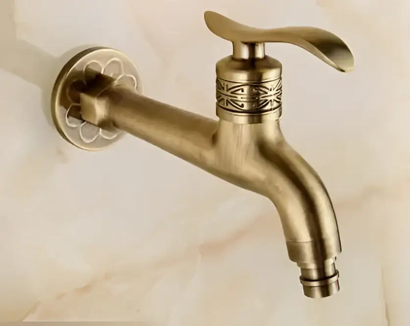 Antique brass single cold tap garden faucet with ornate decorbites dragon carved handle and spout design