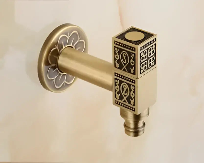 Antique brass single cold tap garden faucet with ornate floral and geometric decorbites dragon carved details