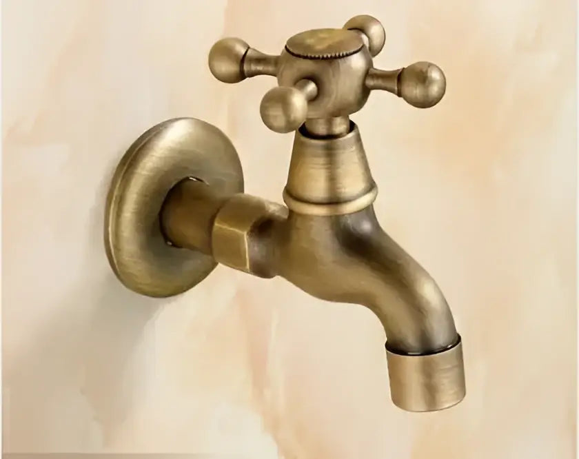 Antique brass decorbites dragon carved single cold tap vintage wall-mounted faucet with cross-handle design