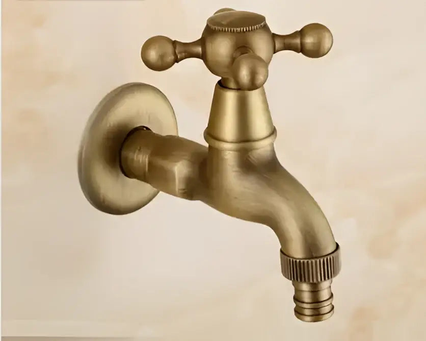 Antique dragon carved brass single cold tap with cross-handle and threaded hose connection by decorbites dragon
