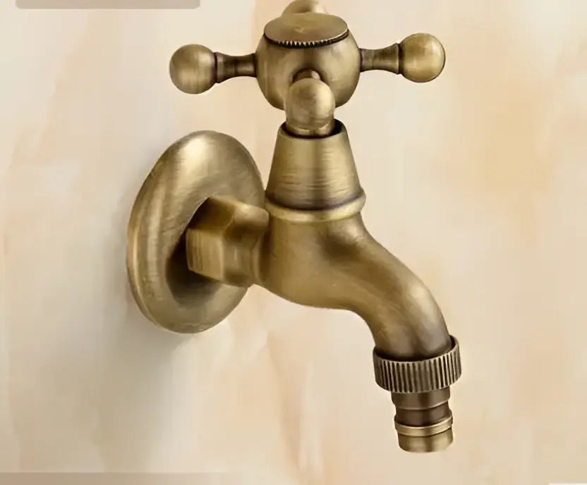 Antique dragon carved brass single cold tap garden faucet with antique brass wall-mounted cross handle and hose connector