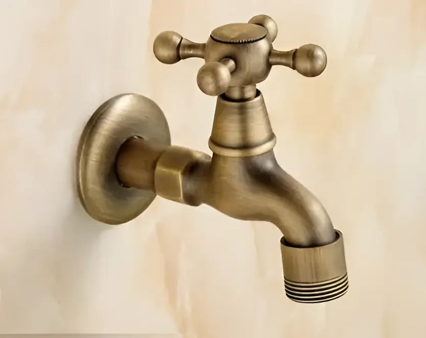 Antique brass decorbites dragon carved single cold tap wall-mounted faucet with cross-handle and threaded spout