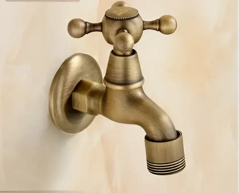 Antique dragon carved brass single cold tap garden faucet with vintage brass cross-handle and threaded spout by decorbites dragon