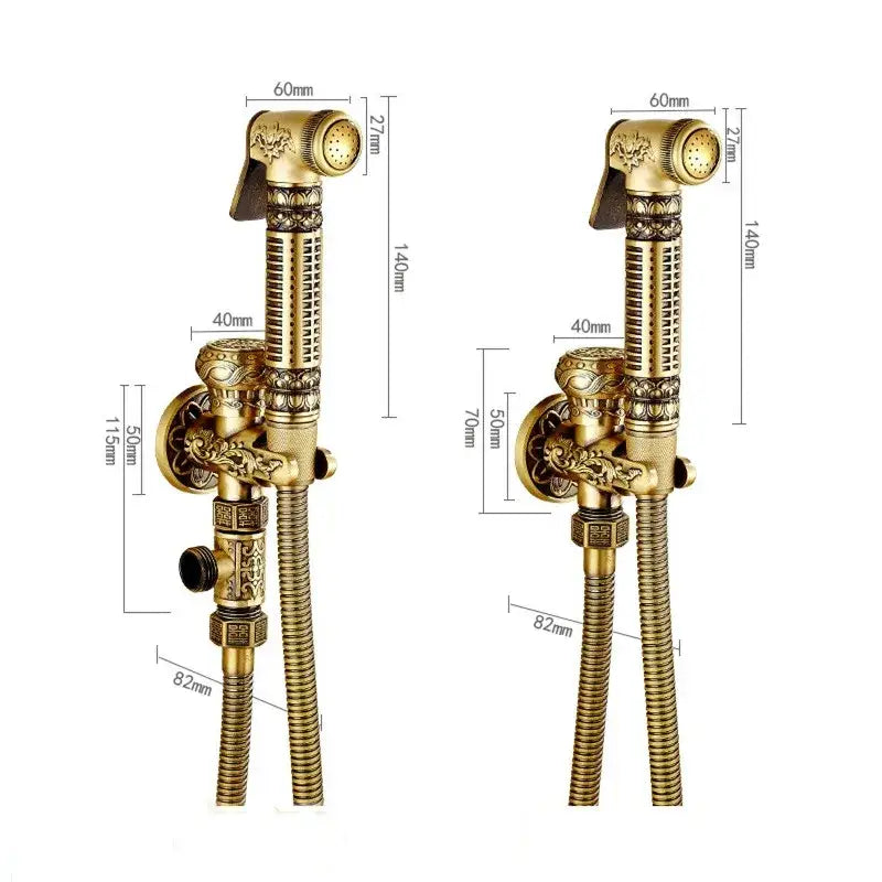 Antique engraved brass bidet shattaf with ornate dragon and floral embossing for bathroom hygienic washing decorbites brass bidet