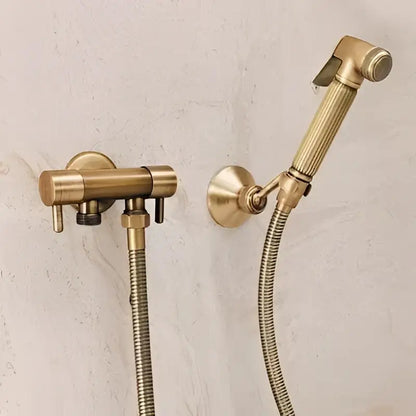 Brass bidet shattaf with antique engraved finish handheld sprayer and flexible hose for hygienic bathroom washing