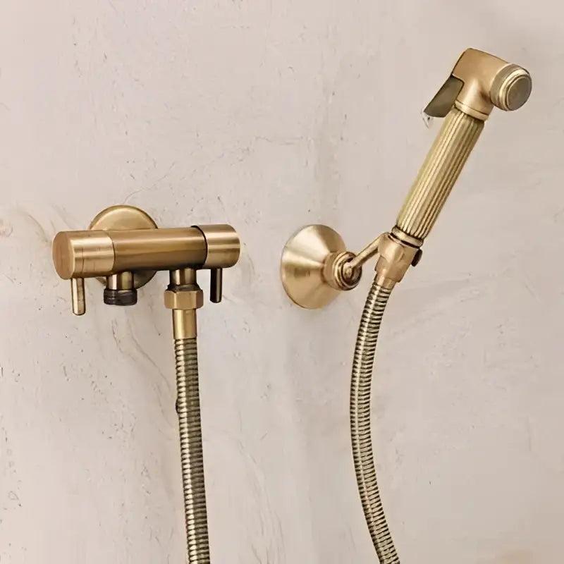 Brass bidet shattaf with antique engraved finish handheld sprayer and flexible hose for hygienic bathroom washing