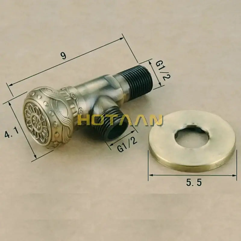 Antique engraved brass triangle valve bathroom faucet with brass triangle finish and intricate floral engraving, g1/2 threaded connections