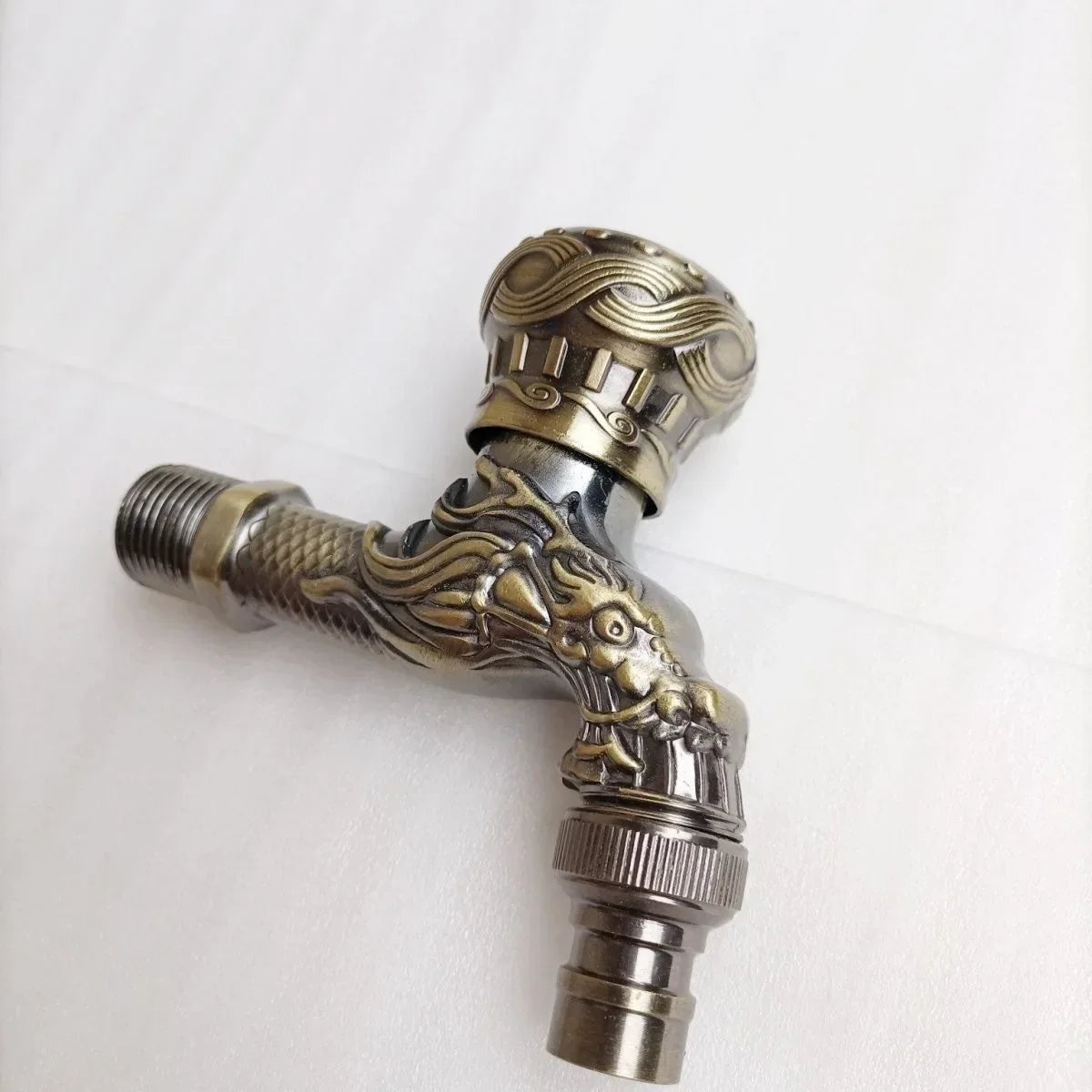 Antique european style wall mounted single hole cold water faucet with brass finish and dragon head handle design