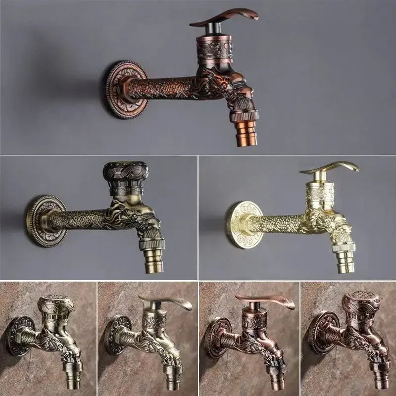 Antique european style wall mounted single hole cold water faucet with bronze finish and dragon head design