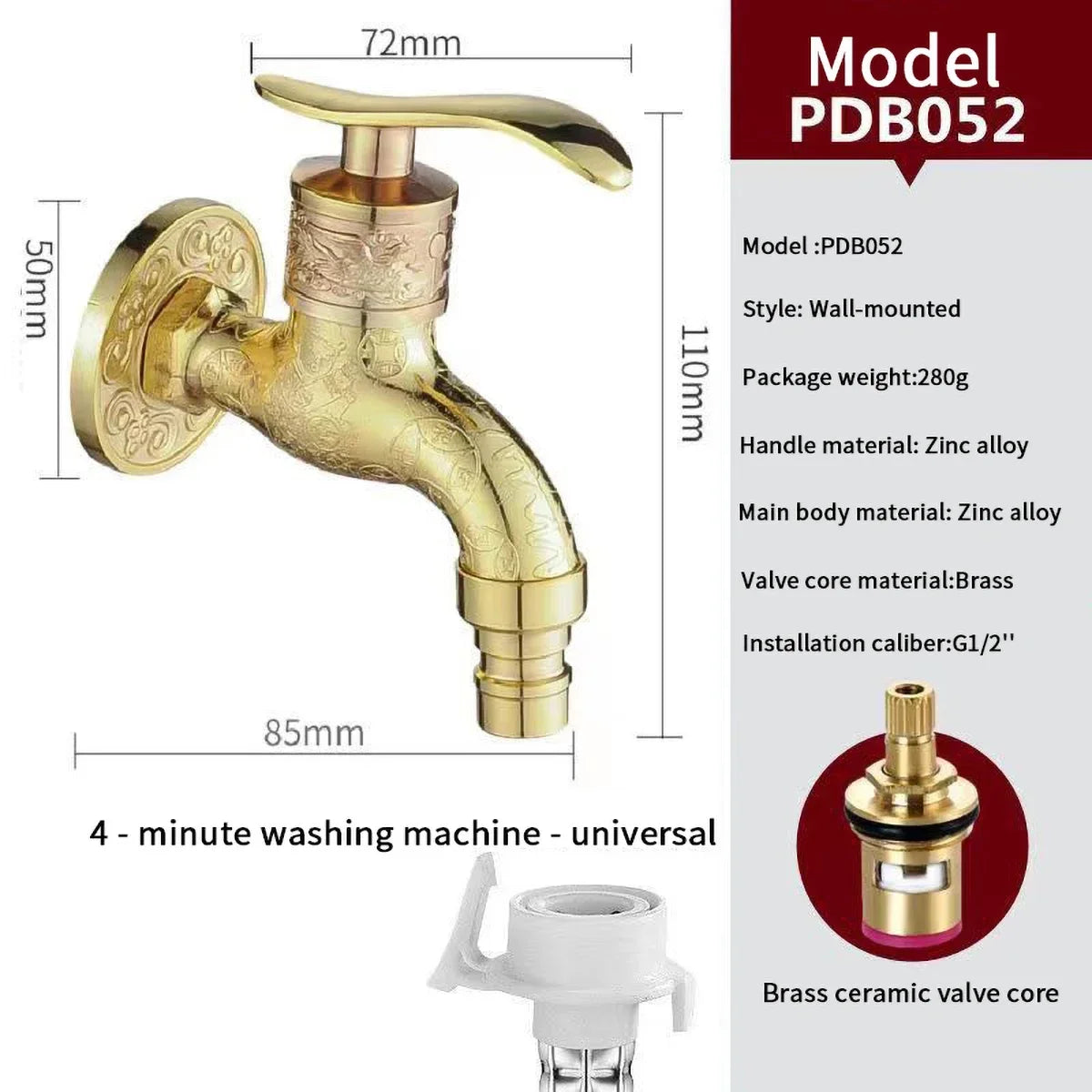 Gold-colored antique european style wall mounted single hole cold water faucet with brass ceramic valve core zinc alloy