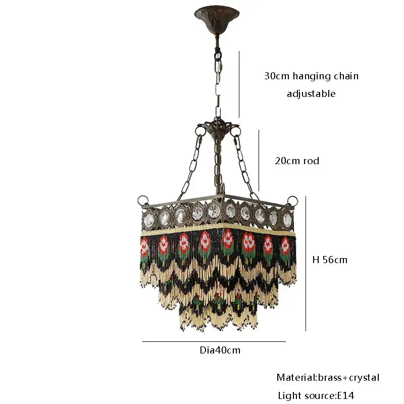 Antique french brass crystal chandelier with black cream and red floral bead tassels for living room decorbites french brass