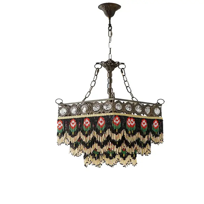 Antique french brass crystal chandelier with dark metal frame and multicolor beaded tassels for living room decorbites french brass