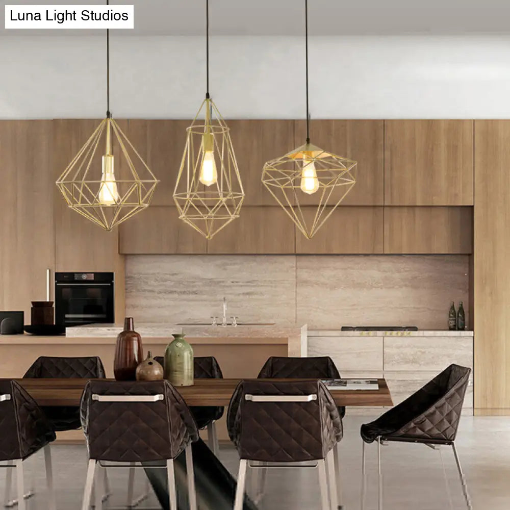 مصباح معلق من الحديد من الأحجار الكريمة العتيقة – تركيب معلق لغرفة الطعام مزود بمصباح واحد