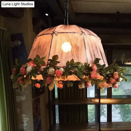 Lámpara de techo colgante geométrica antigua - Tela blanca envejecida - 1 luz - para restaurante