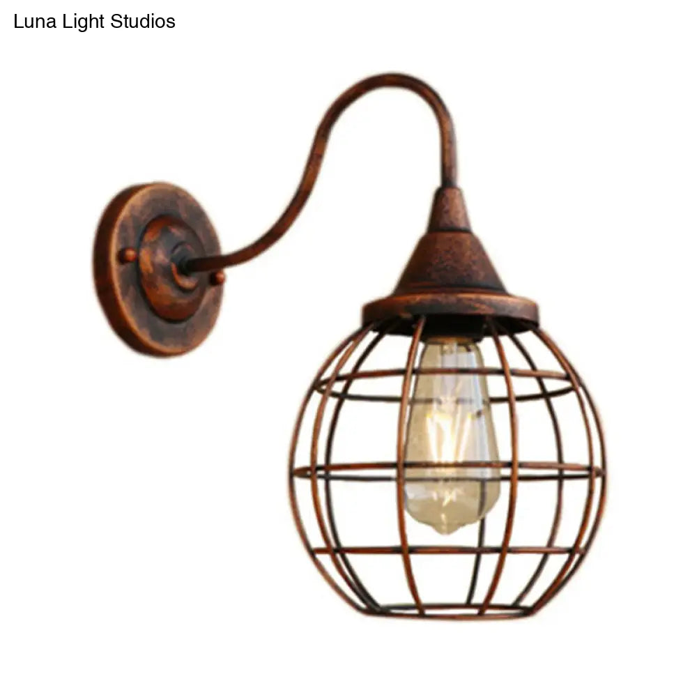 DecorBites™ Antique Globe Cage Wall Mount Light - Single-Bulb Iron Fixture for Restaurants