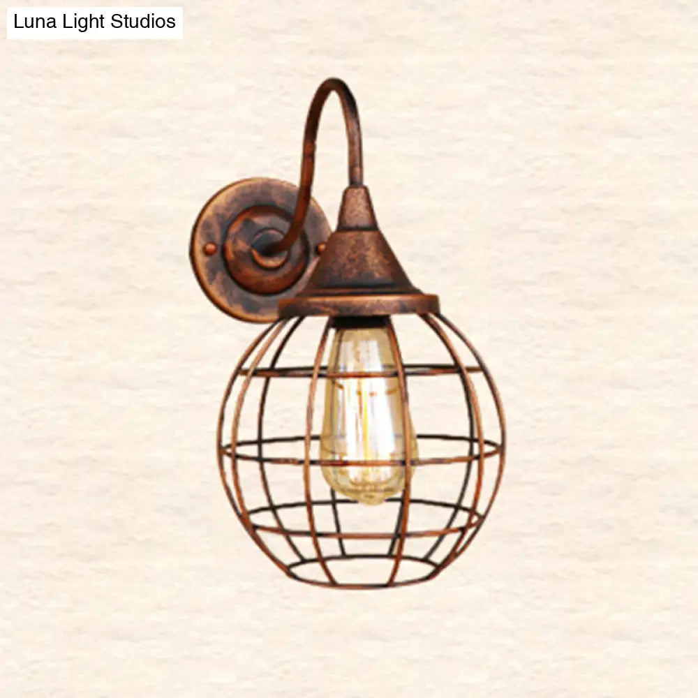 DecorBites™ Antique Globe Cage Wall Mount Light - Single-Bulb Iron Fixture for Restaurants