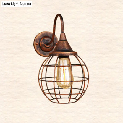 DecorBites™ Antique Globe Cage Wall Mount Light - Single-Bulb Iron Fixture for Restaurants