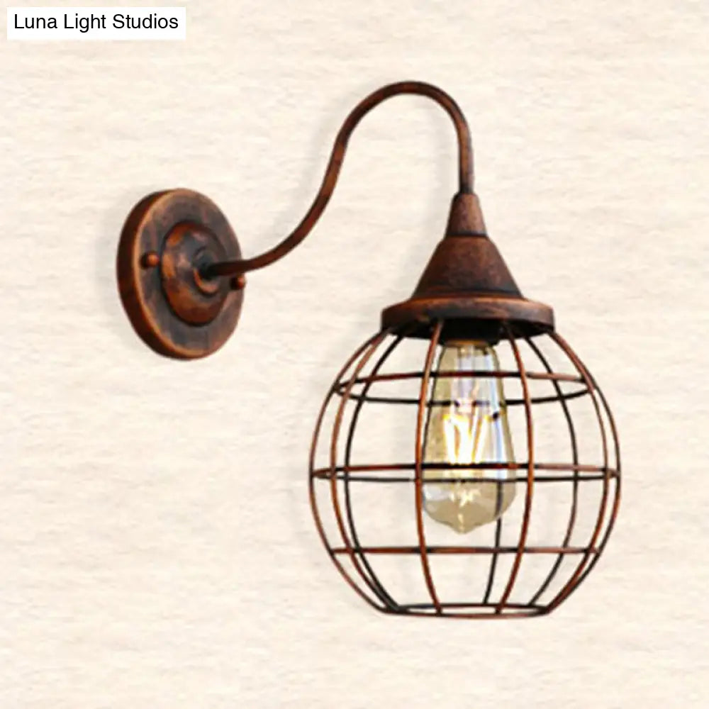DecorBites™ Antique Globe Cage Wall Mount Light - Single-Bulb Iron Fixture for Restaurants