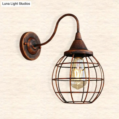 DecorBites™ Antique Globe Cage Wall Mount Light - Single-Bulb Iron Fixture for Restaurants