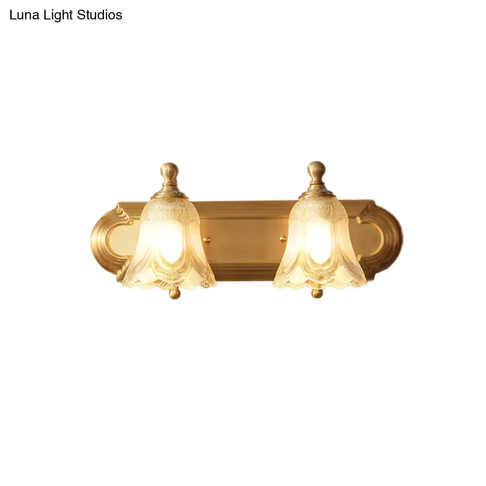 Lámpara de pared para baño con diseño floral en oro antiguo - Aplique de pared de cristal semitransparente