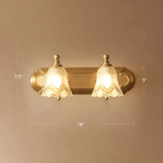 Lámpara de pared para baño con diseño floral en oro antiguo - Aplique de pared de cristal semitransparente