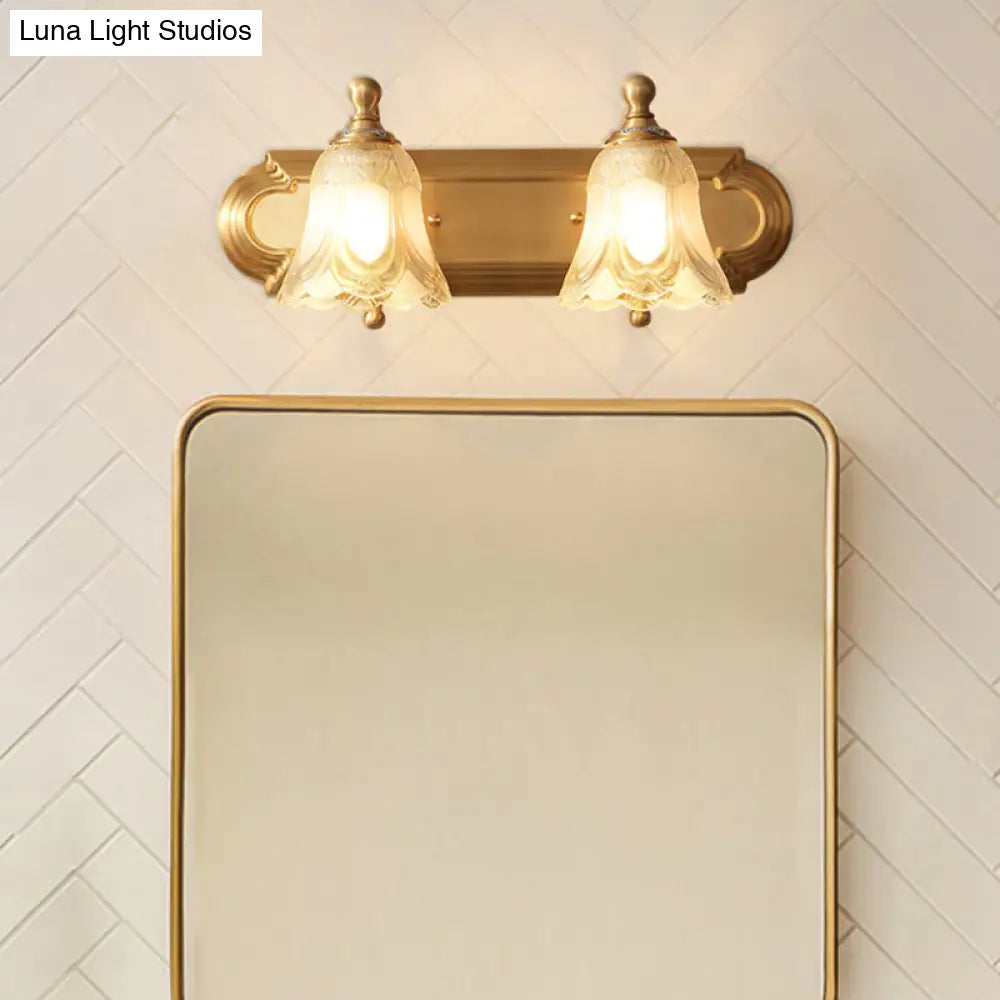 Lámpara de pared para baño con diseño floral en oro antiguo - Aplique de pared de cristal semitransparente