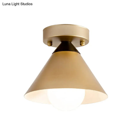 DecorBites™ DecorBites™ Antique Gold Flush Light with Cone Metal Shade for Corridors