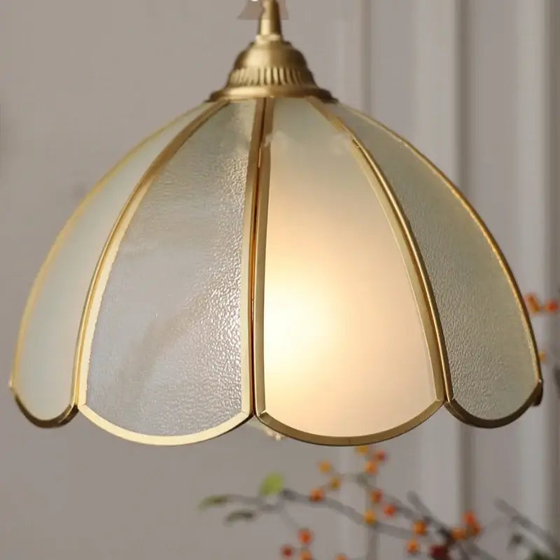 Antique gold petal glass led pendant lamp with frost glass shade designed as a kitchen light fixture