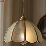 Antique gold petal glass led pendant lamp with frosted textured glass shade for kitchen lighting fixture