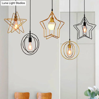 مصباح معلق على شكل قفص على شكل نجمة ذهبية عتيقة لغرفة الطعام - تركيب معلق بضوء واحد