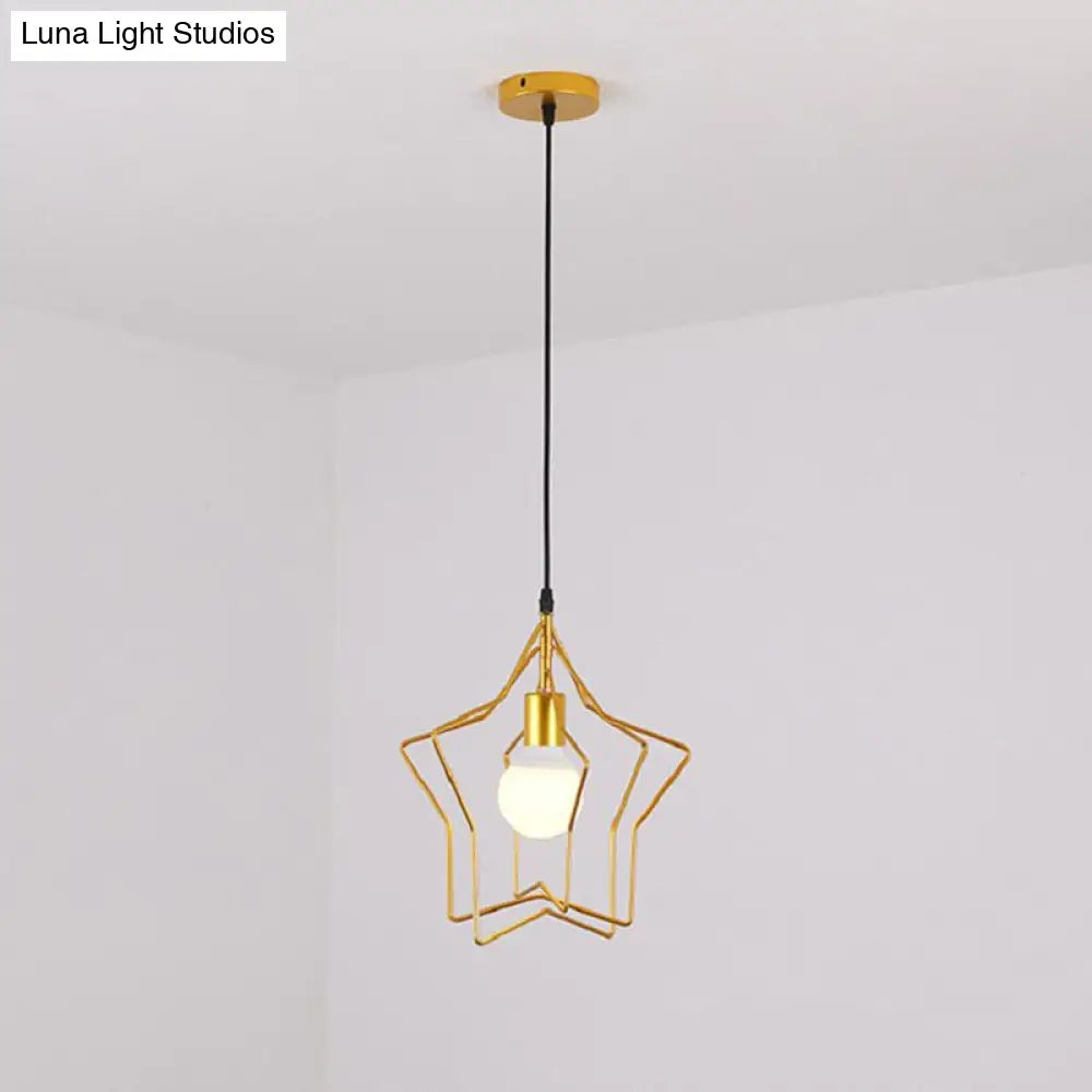 مصباح معلق على شكل قفص على شكل نجمة ذهبية عتيقة لغرفة الطعام - تركيب معلق بضوء واحد