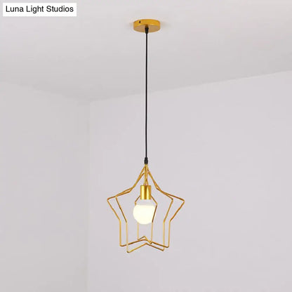 مصباح معلق على شكل قفص على شكل نجمة ذهبية عتيقة لغرفة الطعام - تركيب معلق بضوء واحد