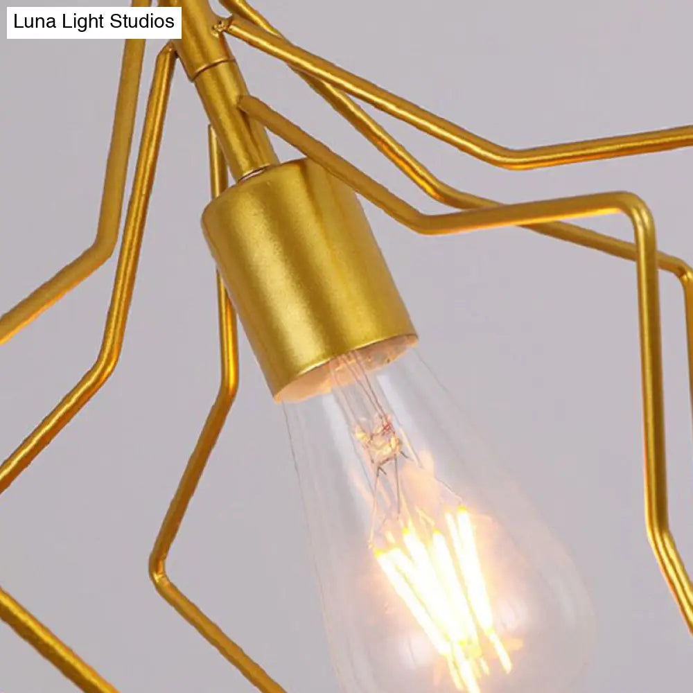 مصباح معلق على شكل قفص على شكل نجمة ذهبية عتيقة لغرفة الطعام - تركيب معلق بضوء واحد