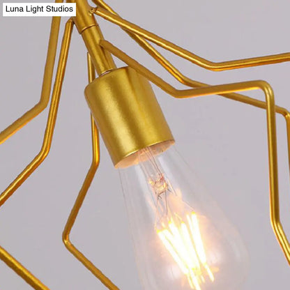 مصباح معلق على شكل قفص على شكل نجمة ذهبية عتيقة لغرفة الطعام - تركيب معلق بضوء واحد