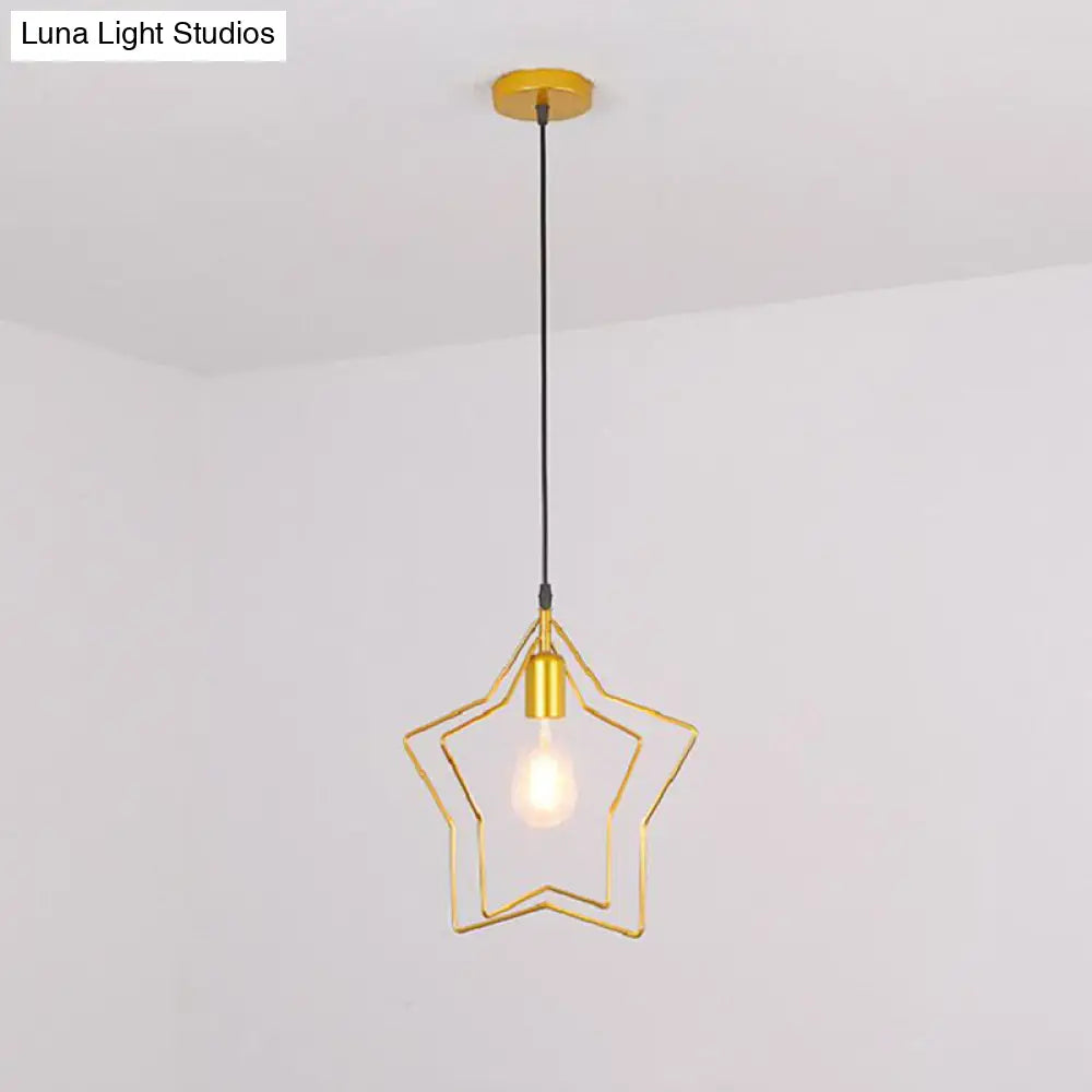 مصباح معلق على شكل قفص على شكل نجمة ذهبية عتيقة لغرفة الطعام - تركيب معلق بضوء واحد