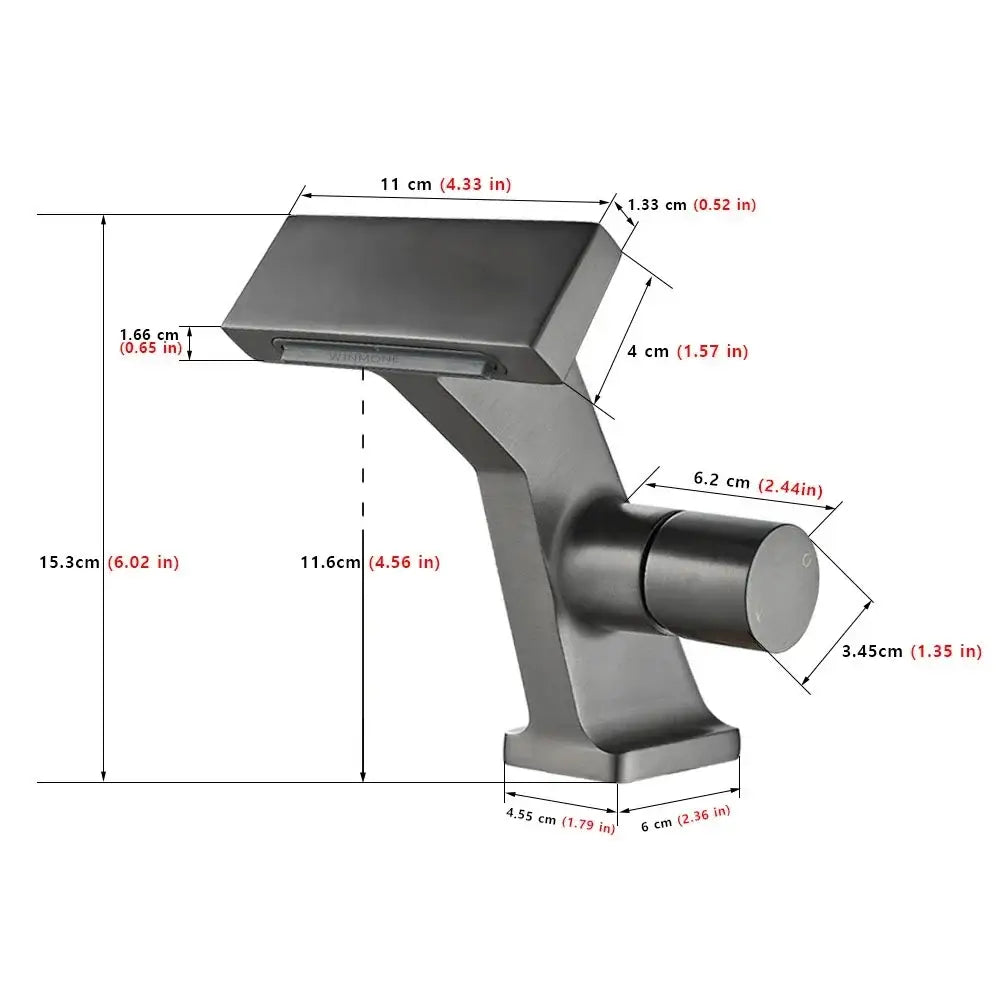 Modern matte black single hole bathroom faucet with sleek angular design and cylindrical handle for stylish use