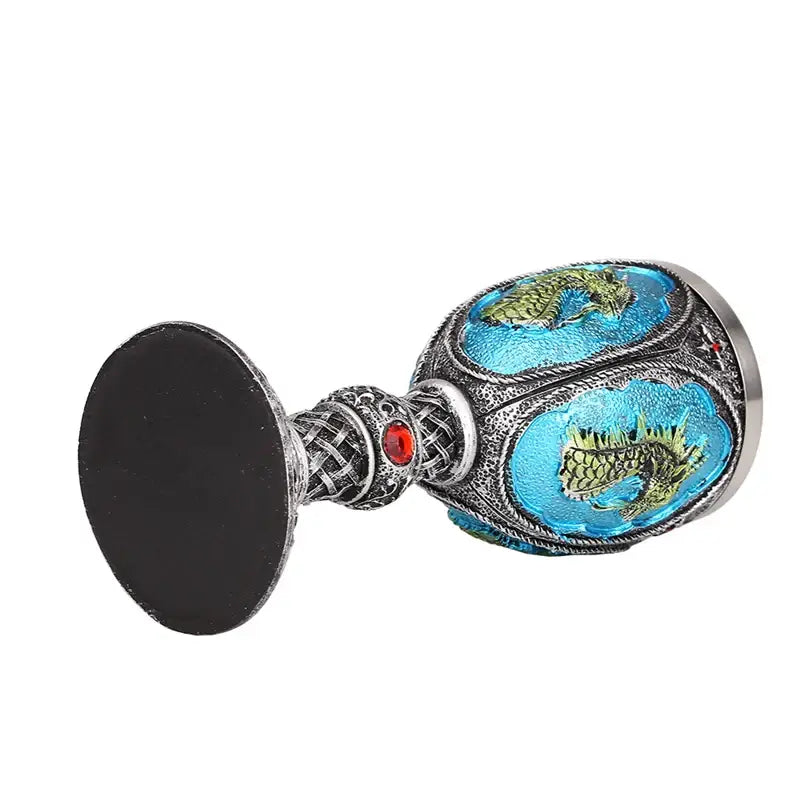 Antique gothic silver dragon king goblet with turquoise enamel and red gemstone accent decorbites dragon king decorbites dragon