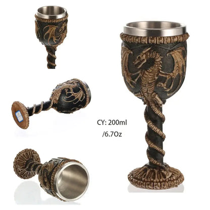 Antique gothic silver dragon king goblet with dark carved dragon design and twisted stem for decorbites dragon king decor