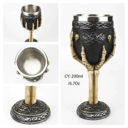 Black and gold skeleton-hand dragon king goblet with silver interior and celtic knot detailing for whiskey decorbites dragon king